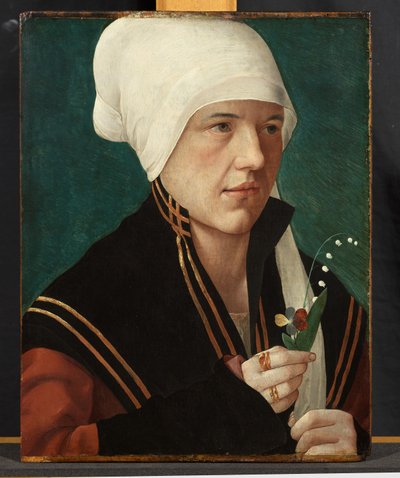 Portret van een vrouw met lelietje-van-dalen en een viooltje, 1510-20 door Marx Reichlich