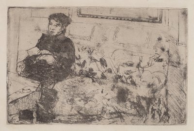 Interieur: Op de bank, ca. 1883 door Mary Cassatt