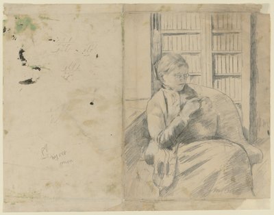 Breien in de bibliotheek recto, Breien in de bibliotheek verso, c. 1881 door Mary Cassatt