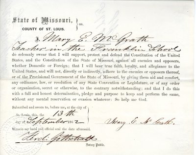Loyaliteitseed van Mary E. McGrath uit Missouri, County of St. Louis door Mary E. McGrath