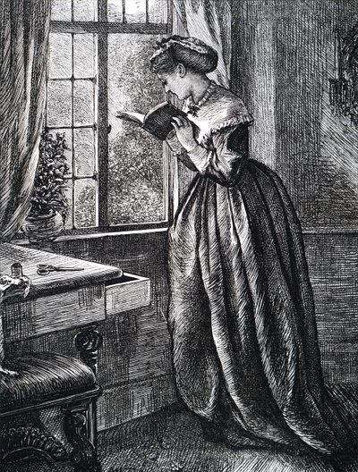 Een jonge vrouw die leest bij een open raam door Mary Ellen Edwards