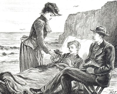 Gravure die een kreupele jongen aan zee afbeeldt door Mary Ellen Edwards