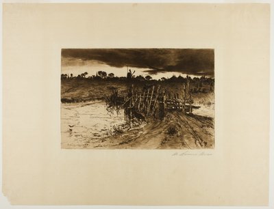 Landschap met molen en een houten brug door Mary Nimmo Moran
