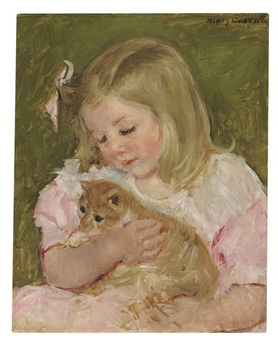 Sara met een kat, c.1907-08 (olieverf op doek) door Mary Stevenson Cassatt