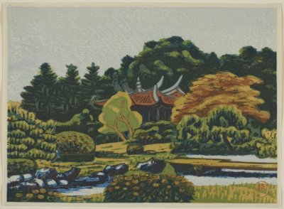 Prints van de keizerlijke tuin van Shinjuku (Shinjuku Gyoen hanga) door Masao Maeda