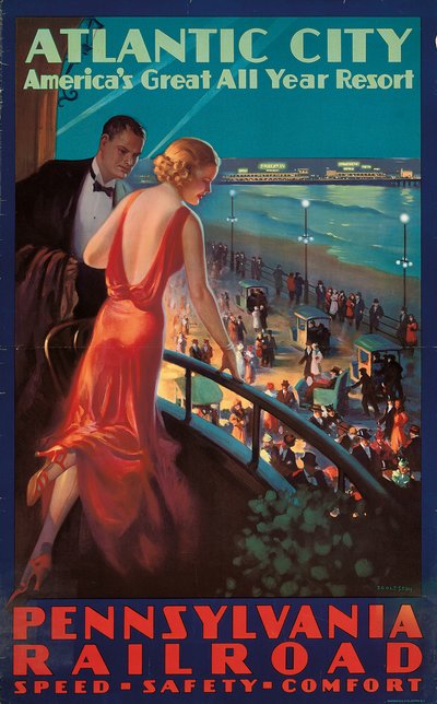 Poster voor reizen naar Atlantic City door Pennsylvania Railroad door Mason Edward Eggleston