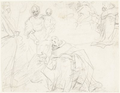 Studies voor een Madonna met een heilige monnik door Massimo Stanzione (circle of)