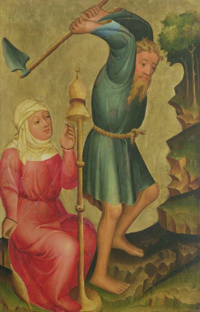 Adam en Eva aan het werk, detail van het Grabow-altaarstuk, 1379-83 door Master Bertram of Minden