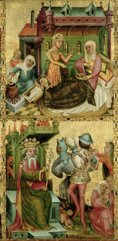 Geboorte van de Maagd en de Slachting van de Onschuldigen, van het Buxtehude Altaar, 1400-10 door Master Bertram of Minden
