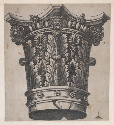 Speculum Romanae Magnificentiae: Kapiteel met hoofden en maskers, ca. 1537 door Master GA