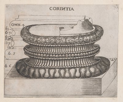 Speculum Romanae Magnificentiae: Korinthische basis, ca. 1537 door Master GA