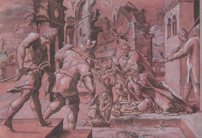 Aanbidding van de herders, 1540-1560 door Master Of The Liechtenstein Adoration