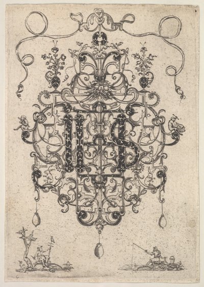 Ontwerp voor een hanger met IHS-monogram, 1609 door Master PRK