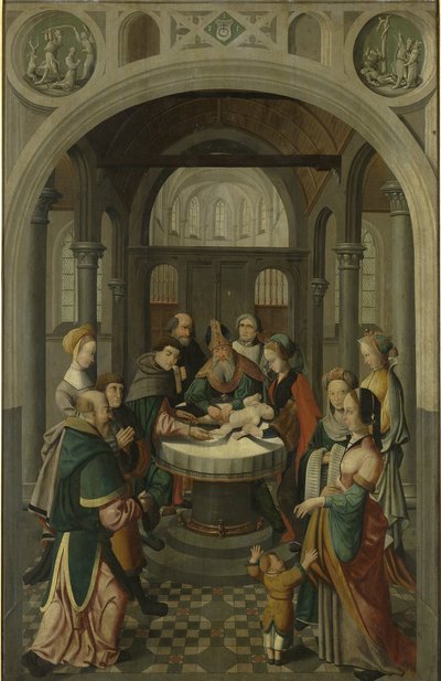 Paneel van een altaarstuk met de besnijdenis van Christus, op de keerzijde de opstanding van Christus door Master of Alkmaar (attributed to)