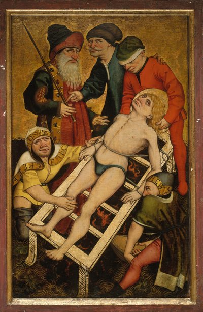 Het martelaarschap van Sint Laurentius, keerzijde: Drink geven aan de dorstigen door Master of Alkmaar