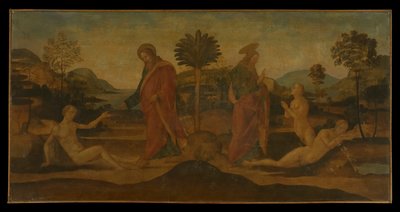 De schepping van Adam en Eva door Master of Apollo and Daphne
