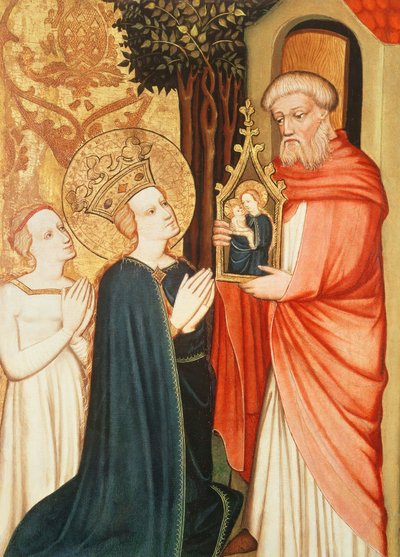 Een kluizenaar met een afbeelding van de Maagd Maria door Master of Bat