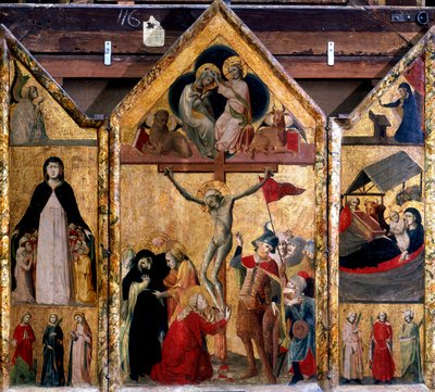 Drieluik met de Kruisiging als het centrale paneel, ca. 1333 door Master of Bologna
