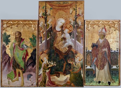 Maagd met kind, Johannes de Doper en Sint Ambrosius - Altaarstuk met drie panelen, rond 1430 door Master of Burgo de Osma
