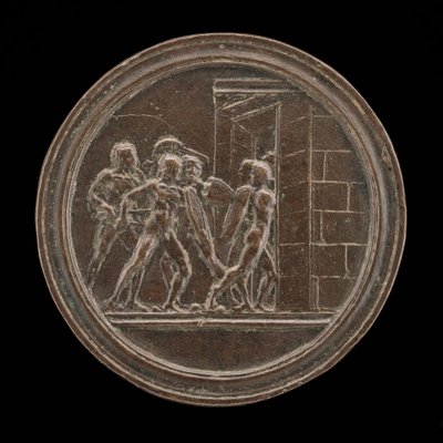 Soldaten die een poort aanvallen door Master of Coriolanus