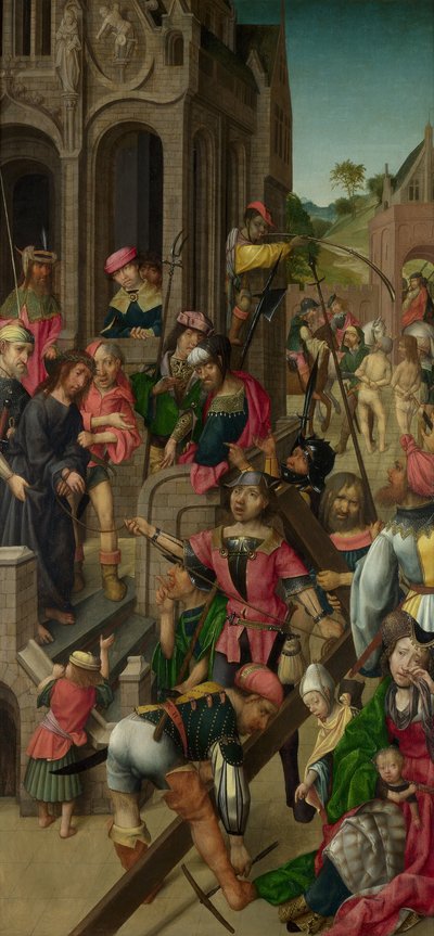 Christus gepresenteerd aan het volk drieluik: scènes uit de passie van Christus, linker paneel door Master of Delft