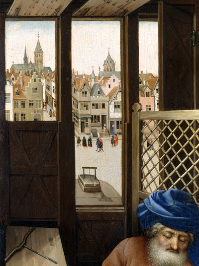 Annunciatie Drieluik (Merode Altaarstuk), ca. 1427-32 door Master of Flémalle