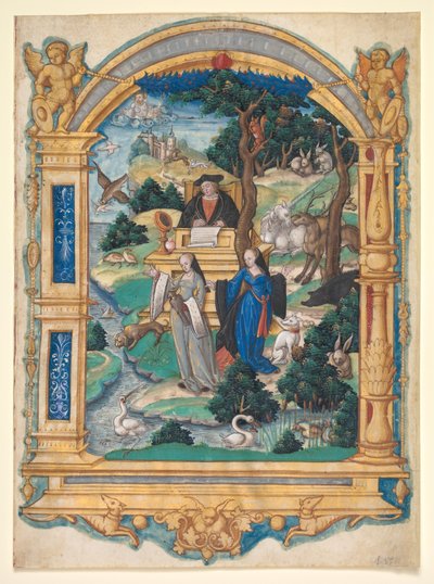 Frontispice Miniatuur uit het Manuscript van een Gedicht door Guillaume Crétin: Debat Tussen Twee Vrouwen door Master of Francis I