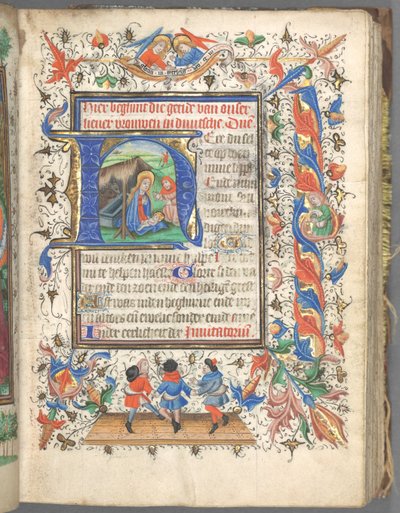 Getijdenboek Gebruik van Utrecht: fol. 14r, Initiaal met De Geboorte, c. 1460-1465 door Master of Gijsbrecht van Brederode