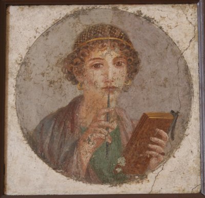 Een jonge vrouw met boek en stylus So-called Sappho, ca 50 door Master of Herculaneum