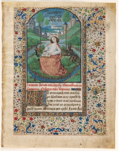 Blad uit een getijdenboek: Johannes op Patmos 1 van 2 uitgesneden bladen, ca. 1465 door Master of Jacques de Luxembourg