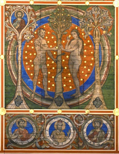 Adam en Eva. (detail) door Master of Lower Saxony