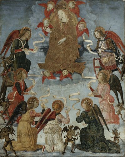 Maagd in Glorie omringd door Zeven Aartsengelen, c.1490-1500 door Master of Marradi