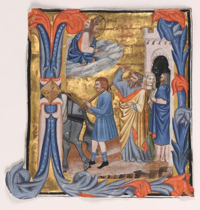 Fragment uit een Graduale: Initiaal I met Vertrek van Tobias door "Master of Noah