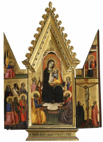 Drieluik: Maagd Maria en Kind met Heiligen, Engelen en de Kruisiging door Master of St. Verdiana