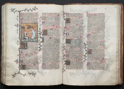 Het Gotha-missaal: Fol. 116v, St. Maria Magdalena knielt, ca. 1375 door Master of the Boqueteaux