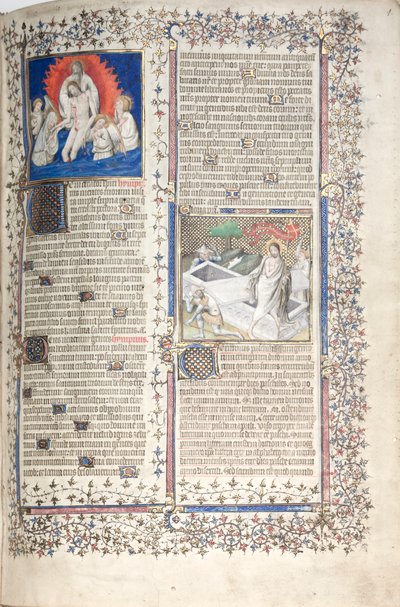 Het Gotha Missaal: Fol. 1r, Drie-eenheid en Opstanding, ca. 1375 door Master of the Boqueteaux