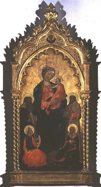 Madonna en Kind met Heiligen door Master of the Borgo alla Collina
