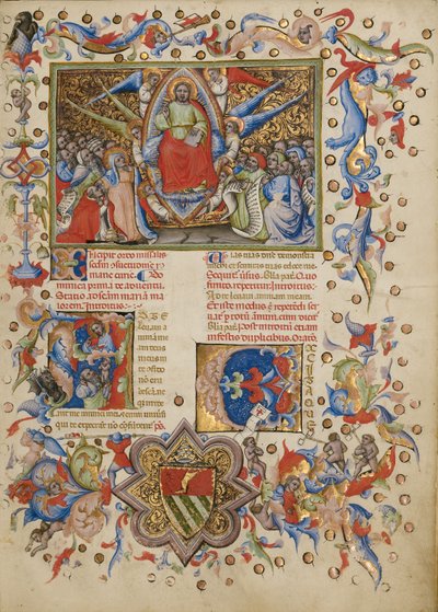 Christus in Majesteit; Initial A: Een man die zijn ziel tot God verheft door Master of the Brussels Initials
