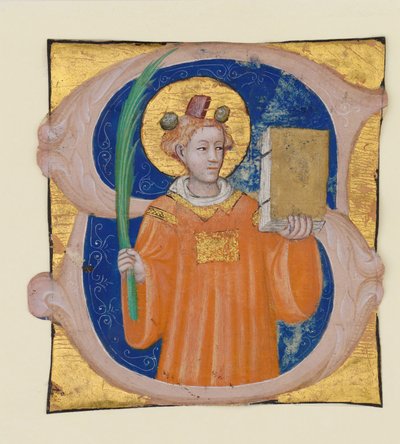 Manuscript Verlichting met Sint Stefanus in een Initiaal S, uit een Antifonarium, Italiaans, ca. 1410-2 door Master of the Brussels Initials