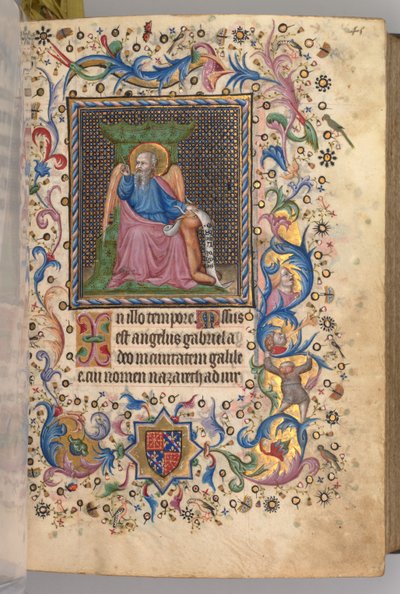Uren van Karel de Edele, Koning van Navarra 1361-1425: fol. 23r, St. Lucas, c. 1405 door Master of the Brussels Initials and Associates