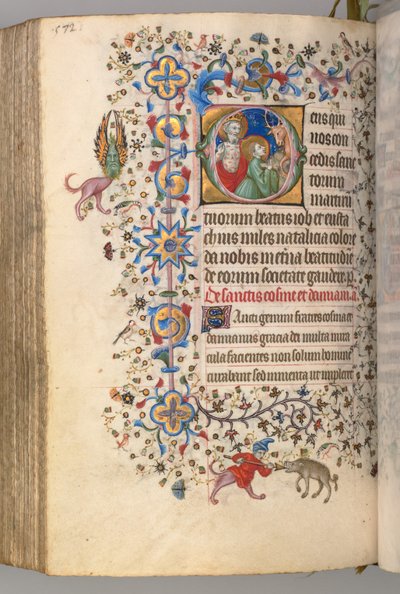 Getijdenboek van Karel de Edele, Koning van Navarra 1361-1425, fol. 280v, SS. Job en Eustace, c. 1405 door Master of the Brussels Initials and Associates