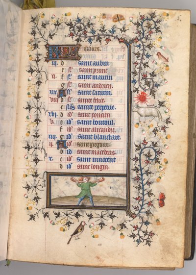 Uren van Karel de Edele, Koning van Navarra 1361-1425: fol. 3r, Maart, ca. 1405 door Master of the Brussels Initials and Associates