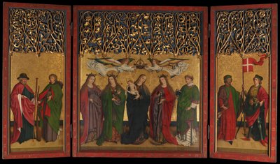Het Burg Weiler Altaar Drieluik Altaarstuk met de Maagd en Kind en Heiligen door Master of the Burg Weiler Altar