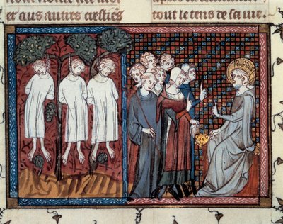 Executies bevolen door Enguerrand IV de Coucy. Lodewijk IX spreekt recht. Miniatuur van Mahiet in 