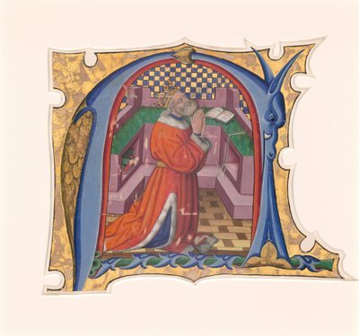 Initiaal N (?) met David in gebed door Master of the Cypresses