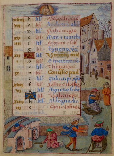 Add. 18852, f.2 Kalenderpagina voor januari, illustratie uit 