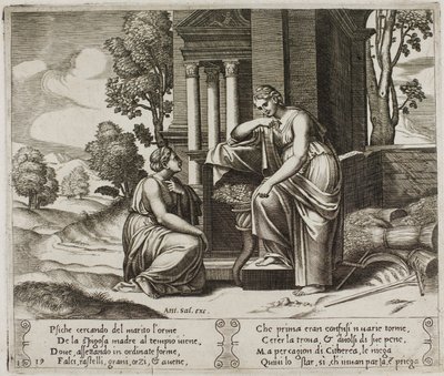 Ceres weigert Psyche hulp door Master of the Die