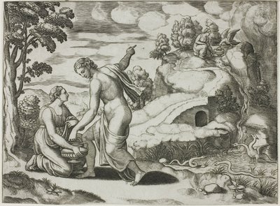 Geïsoleerd onderwerp uit het verhaal van Psyche door Master of the Die