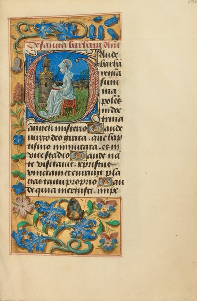 Initialen G: Sint Barbara door Master of the Dresden Prayer Book