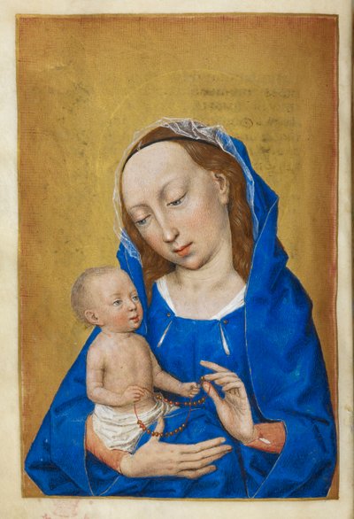 Uren van de Maagd in de Advent. De Maagd en het Kind, spelend met een kralenketting. door Master of the Dresden Prayer Books